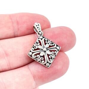 Vintage Sterling Silver 925 Floral Scrollwork Diamond Pendant